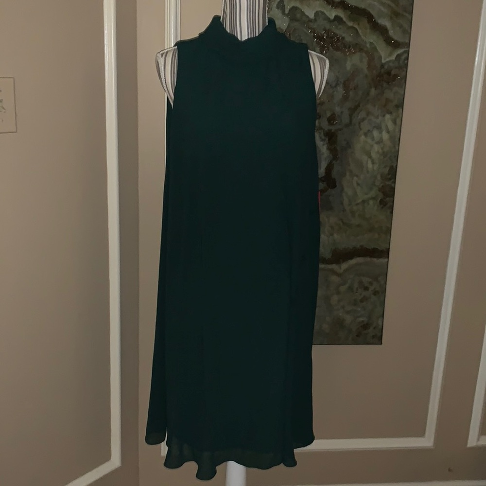 NWT Vince Camuto Dress Hunter Green Sleeveless w/Chiffon Overlay & zip up back